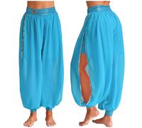 WJLYDM Pantalones Harén For Danza del Vientre For Mujer, De Gasa Malla Transparente, con Abertura Lateral, Bombachos For Bailar(Light Blue)