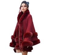 WJLYDM Poncho de invierno con ribete piel, capa tipo chal for mujer, cárdigan capucha for cenas y bodas