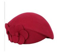 WJLYDM Sombrero cloché de lana, gorra estilo repartidor periódicos, boina elegante for mujer, tipo pillbox, sombrero fedora fieltro(Wine red flower)