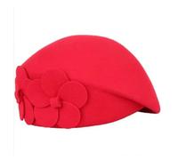 WJLYDM Sombrero cloché de lana, gorra estilo repartidor periódicos, boina elegante for mujer, tipo pillbox, sombrero fedora fieltro(Red flower)