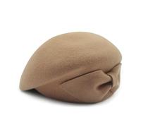 WJLYDM Sombrero cloché de lana, gorra estilo repartidor periódicos, boina elegante for mujer, tipo pillbox, sombrero fedora fieltro(Khaki bowknot)