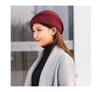 WJLYDM Sombrero cloché de lana, gorra estilo repartidor periódicos, boina elegante for mujer, tipo pillbox, sombrero fedora fieltro(Wine red)