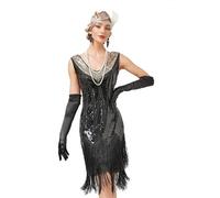 WJLYDM Vestido de Fiesta Baile Latino con Adornos Lentejuelas y borlas Retro Dr Glitter, Vestido Vintage Cuentas for Mujer(Black,XL)