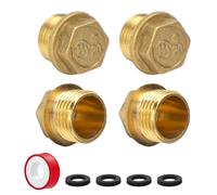 WJMY 4 tapones ciegos de latón de 1/2", rosca exterior, tapón ciego para tubería de agua con anillo de goma+cinta protectora de rosca, tapones de cierre para conexión de tubos, calefacción y sistemas