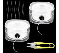 WJMY Cuerda de nailon de 210 m para pulseras (0,6 mm + 0,8 mm), banda elástica, transparente, resistente a desgarros, hilo de nailon con 5 agujas y 1 tijera, para manualidades, pulseras, etc