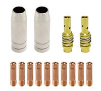 WJMY Juego de piezas de desgaste de soldadura para antorcha de soldadura MIG/MAG, 14 piezas, 2 boquillas de gas MB15, 2 varillas de boquilla, 10 boquillas M6 de 0,8 mm