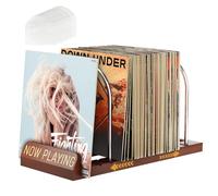 WJMY Soporte para discos de vinilo escalable retro para 30 - 70 LPs, soporte de vinilo Now Playing de madera y metal, soporte LP para CD, álbumes, con 5 bolsillos interiores