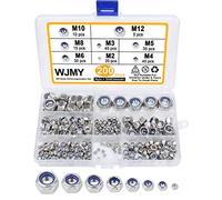 WJMY Tuercas Autoblocantes Tuerca Hexagonal 304 Acero Inoxidable de Contratuerca de Nailon 200 Pcs M2 M3 M4 M5 M6 M8 M10 M12