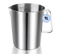 WJMY Vaso medidor de 1 litro de acero inoxidable, vaso medidor de metal con asa, escala de onzas y ml, acero inoxidable 304 de calidad alimentaria, para jarra de leche, cafetera, cubitera de hielo