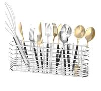 WJnflQN Cesta escurridora de tenedores, estante de secado de cubiertos de acero inoxidable con ganchos, estante de secado de cubiertos, recipientes de drenaje de tenedores para encimeras de cocina