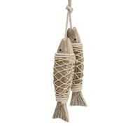 WJnflQN Decoración de pared de arte de pescado - Escultura de de madera antigua de dos piezas con red de | Decoración de pared marítima estética para habitación, apartamento, balcón, baño
