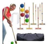 WJnflQN Juego de croquet, juego de croquet para adultos, 6 jugadores, divertido juego de césped | Juego de bolos de madera reutilizable, juego de deportes al aire libre para hombres y mujeres