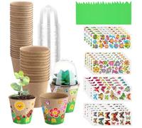 WJnflQN Macetas | Kit de tiestos en Papel Artesanal Infantil | 30 Macetas de siembra con cúpulas y 20 Pegatinas | Artesanías para Primavera, Aula, Escuela, jardín, Patio, Interior, Exterior,
