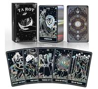 WJPC Cartas de tarot con borde de lámina plateada con juego de libro guía y caja de regalo para principiantes y expertos. Barajas de cartas de tarot de diseño original (borde plateado)