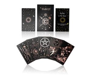 WJPC Juego de mazos de cartas de tarot de lámina de oro rosa con guía y caja de regalo para principiantes y expertos. Cartas de juego de adivinación para mazos de tarot (oro rosa)