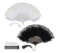 WJUAN 2 Piezas Abanico Plegable Juego, Abanico, Plegable, Clásico, Blanco Negro, Abanico Blanco, Resorte Cinta Plástico, Elegante Diseño Borla, para Bodas, Banquetes, Bailes