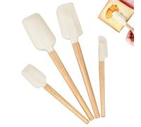 WJUAN Espatula Silicona, 4 Piezas Espatula Silicona Cocina, Espatulas Silicona Cocina con Mango Madera Haya, 4 Tamaños, Espatula Cocina para Vaso, licuadora, Hornear, Untar Mermelada