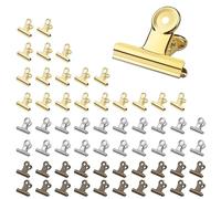 WJUAN Juego de 60 Clips Metálicos | Mini Clips Bulldog de Acero al Manganeso con Agujero para Colgar | Para Fotos, Dibujos, Manualidades | Oro/Plata/Bronce