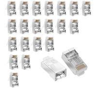 WJUAN Pack de 20 Conectores RJ45 Pasante Blindados Cat6/ Cat6A - Para Cables de Red FTP/STP y de Hilo Sólido - Conectores Ethernet de 3 Puntas