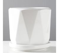 WJUHYGTF Maceta De Flores De Cerámica con Bandeja, Macetas De Flores Simple Hogar Creativo Suculentas Verdes Jardineras Macetas para Interiores Y Exteriores,Blanca,M