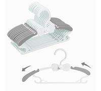 WJWSKI Perchas Bebe, Juego de 20 Perchas Apilables con Ganchos de Mariposa, Plástico & Antideslizantes, Hangers para Ropa de Bebé & Infantiles, Ahorro de Espacio (Gris+ Blanco) Duradera