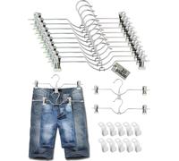 WJWSKI Perchas para pantalones, 20 unidades, 31 cm de largo, con clips ajustables, gancho cromado giratorio de 360 grados