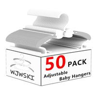 WJWSKI - Set de 50 perchas de plástico antideslizante para ropa infantil, de 29 a 37 cm, ajustables según el crecimiento, apilables, con soporte para pantalones, ahorro de espacio