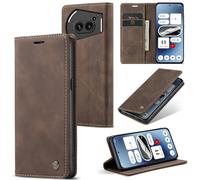 WJXEXRS Funda Nothing Phone 2A Carcasa de Piel Premium teléfono móvil [Tarjetas y Billetera][Soporte Plegable][Cierre Magnético] Flip Cartera Antigolpes Case para Nothing Phone 2A - Café