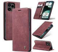 WJXEXRS Funda Nothing Phone 3A Lite, Carcasa de Piel Premium teléfono móvil [Tarjetas y Billetera][Soporte Plegable][Cierre Magnético] Flip Cartera Antigolpes, Case Nothing Phone 3A Lite -Vino Rojo