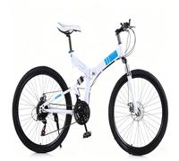 WJYCGFKJ 26 Zoll Klappbares Mountainbike für Erwachsene, 21-Gang Schaltung & Doppelte Federung, Hochfester Carbonstahlrahmen, Scheibenbremsen, Vier Farben: Weiß, Schwarz, Rot und Silbergrau.