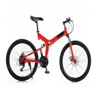 WJYCGFKJ 26 Zoll Klappbares Mountainbike für Erwachsene, 21-Gang Schaltung & Doppelte Federung, Hochfester Carbonstahlrahmen, Scheibenbremsen, Vier Farben: Weiß, Schwarz, Rot und Silbergrau.