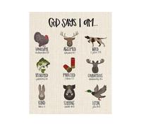 WJZJSVWTAU Cute Animal Bible Verse, God Says I Am Declaration for Faith Development, Soft Color Christian Art Print for Nursery, Girls Boys Baptism Gift(Framed,12x18inch(30x45cm))