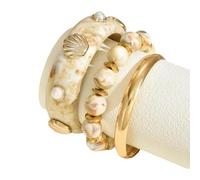 WKabnkn 3. Juego de 3 pulseras de resina con temática marina con diseños de concha ondulada, cómodas joyas listas para festivales para estilo en capas, perlas de resina ajustables, talla única, como