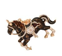 WKabnkn Elegante llavero de metal que muestra el tema del zodiaco de caballo y detalles de diamantes de imitación, adecuado para bolso o accesorio de coche, llavero de metal con cristales, Negro