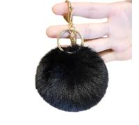 WKabnkn Llavero de piel sintética suave y mullida con forma de conejo para mujer, decoración de bolsa de coche, llavero elegante con pompones, llavero de coche mullido para mujer, Negro, Talla única