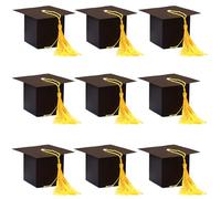 wkao 30 cajas de regalo de gorra de graduación, mini mortarboard con borlas amarillas, suministros de fiesta de montaje de bricolaje para decoraciones conmemorativas, pequeños recipientes de regalo de
