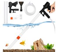 wkao Limpiador de grava para acuarios, kit de aspiración de sifón para peceras con raspador de algas y controlador de flujo, cambio rápido de agua y herramienta de lavado de arena para tanques