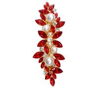 wkao Pinza para el pelo floral con diamantes de imitación rojos, pasador de perlas para mujer, soporte para cola de caballo coreana, 3 x 1,1 x 2,3 cm