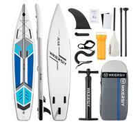 wkersiy Tabla de Paddle Surf Hinchable de Travesía 380cm (12'6"), Sup Touring Extra Ancha para 2 Personas, Gran Capacidad de Carga con Soporte para Cámara Deportiva, Kit Completo - Azul