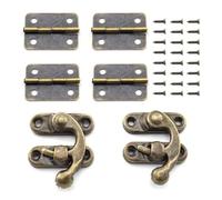 WKFBIFLY 4 Uds. De bisagras de caja pequeñas Retro y 2 juegos de pestillo derecho antiguo, cerrojo de gancho, decoración de captura de joyería de madera for gabinete