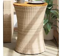 WKIEQACO Home & Garden,Furniture-Garden - Mesa auxiliar con forma de tambor de ratán polivinílico beige y madera maciza