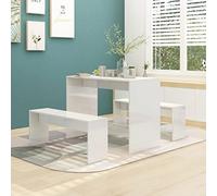 WKIEQACO Juego de comedor de 3 piezas de madera de ingeniería blanca brillante para cocina y comedor
