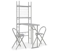 WKIEQACO Juego de muebles de cocina y comedor, juego de comedor plegable de 3 piezas con estante de almacenamiento MDF y acero gris