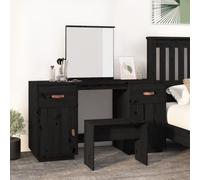 WKIEQACO Juego de tocador con espejo de madera maciza de pino negro y muebles de almacenamiento para dormitorio