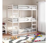 WKIEQACO Litera triple sin colchón, color blanco, 75 x 190 cm, cama individual pequeña de madera maciza de pino y accesorios, camas y marcos de cama