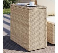 WKIEQACO Mesas de exterior para exteriores, mesa auxiliar de jardín con parte superior de cristal, color beige, 58 x 27,5 x 55 cm, ratán de poliéster