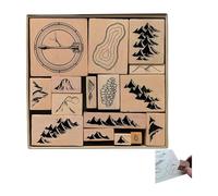 Wkldjf 16 sellos temáticos de paisaje, sellos de goma de madera, herramienta de estampado de álbumes de recortes, herramienta de estampado para diario de viaje, cuaderno, tarjetas, sellos de arte de
