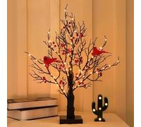 Wkldjf Árbol brillante vintage con árboles con luz para pájaros, árbol de Navidad con bayas para pestañas