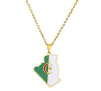 Wkldjf Collar con colgante de mapa de Argelia de acero inoxidable para mujeres y hombres, joyería de moda, color plata/dorado, gargantilla de patriotismo