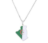 Wkldjf Collar con colgante de mapa de Argelia de acero inoxidable para mujeres y hombres, joyería de moda, color plata/dorado, gargantilla de patriotismo